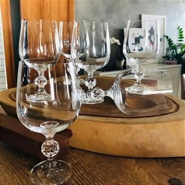 Jogo de taças em cristal Bohemia com 340 ml, água ou vinho tinto