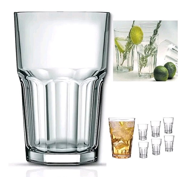 Jogo de 06 copos em vidro com 350 ml .