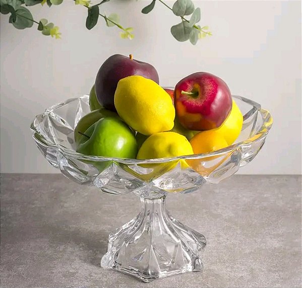 Centro de mesa com pé e 30 cm de diâmetro,  cristal Wolf