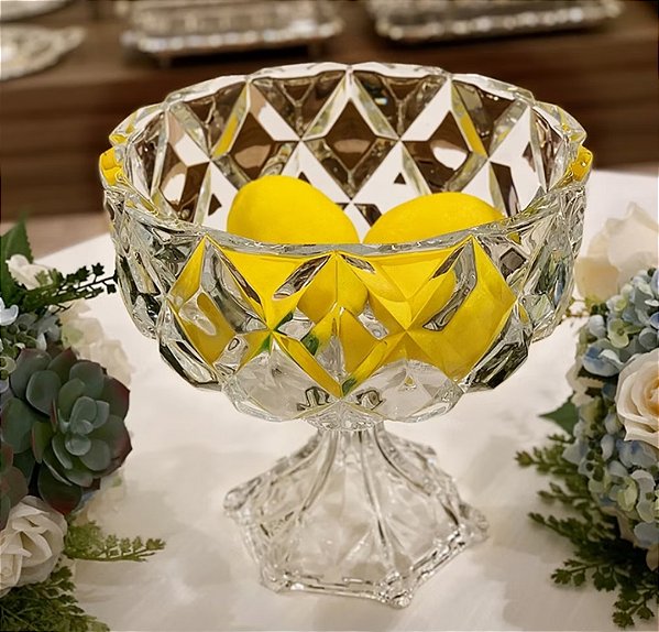 Centro de mesa com 24 cm em cristal lapidado,  com pé,  Wolf