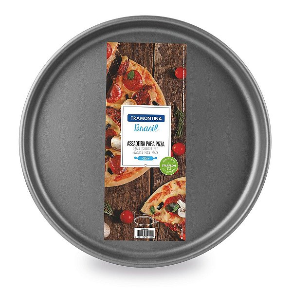 Assadeira para Pizza Tramontina Pizza em Alumínio com Revestimento Interno e Externo Antiaderente Starflon T1 Grafite 35 cm 2,5 litros