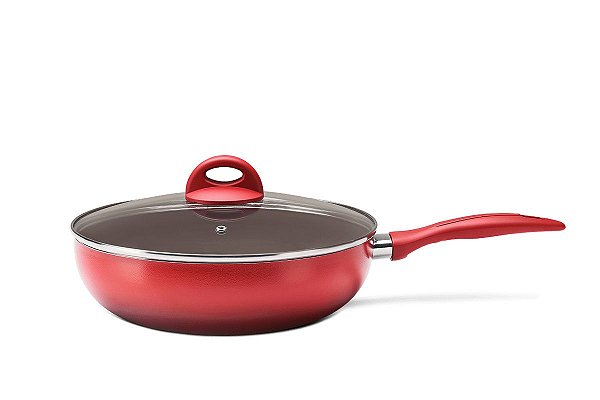 Wok com Tampa - Ceramic Life Smart Plus Ø 28 x 8 cm 3,4 L - Vermelho Ø 28 x 8 cm 3,4 L - Vermelho Brinox