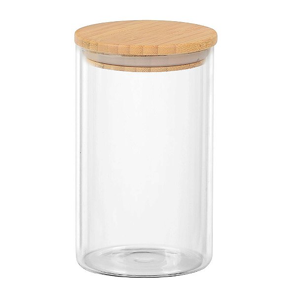 Porta mantimento redondo em vidro borossilicato com tampa de bambu 1L Ø10xA17cm