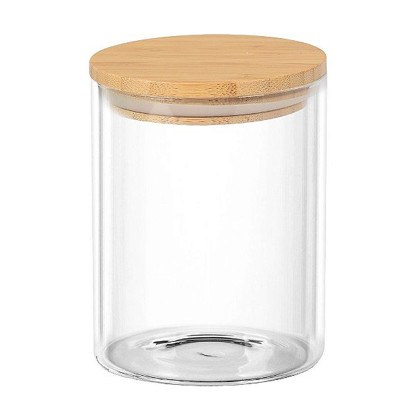 Porta mantimento redondo em vidro borossilicato com tampa de bambu 700 ml Ø10xA12,5cm