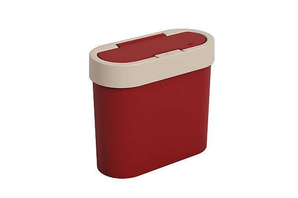 Lixeira Flat 11 x 23,5 x 20,5 cm 2,8 L - Vermelho Bold e Light Gray Coza