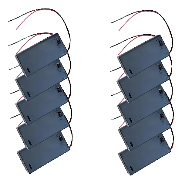 Suporte Para 2 Pilhas AA Com Tampa + Chave Botão On/Off - 10 Peças