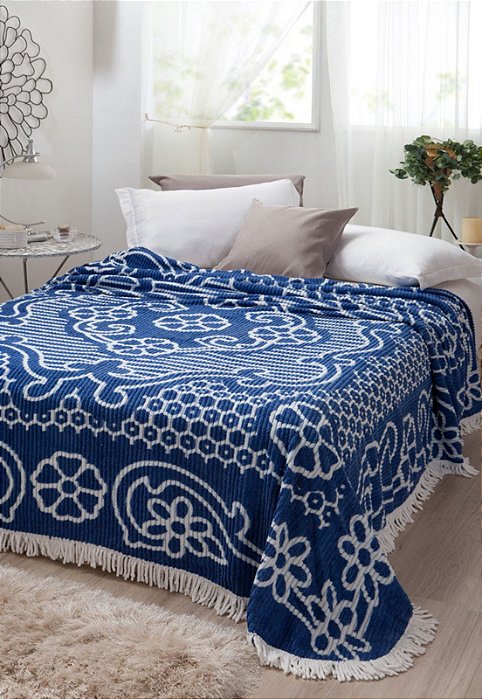 Colcha Casal Chenille Jolitex 220x240 cm Bruna Azul