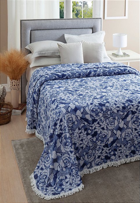 Colcha Casal Chenille Jolitex 220x240 cm Valentina Azul