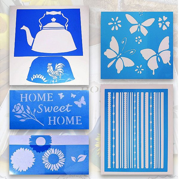 SRA-705 Chaleira e Girassol - Kit com 6 (seis) stencils + Guia de Cores