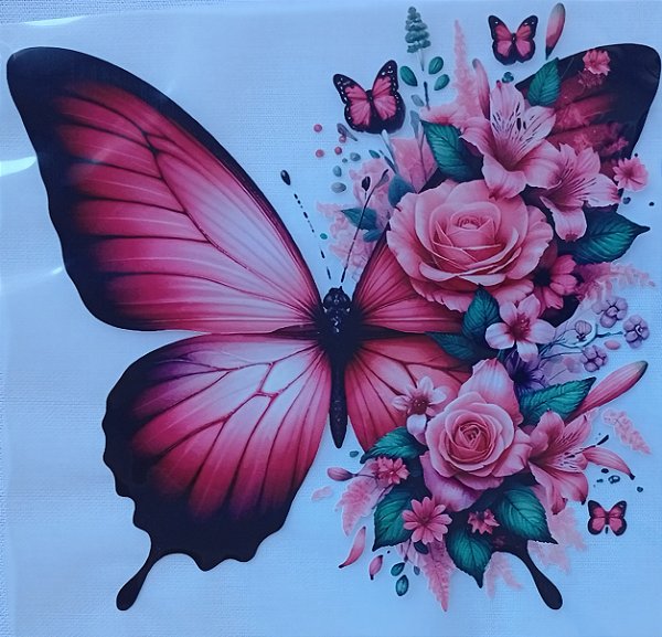 ADR-018 - BORBOLETA COM ROSAS - ADESIVO TÊXTIL DTF