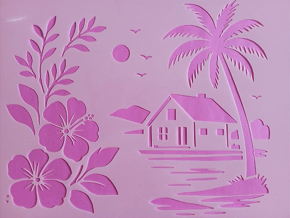 SRA-1712 - PAISAGEM CASA, COQUEIROS E HIBISCOS - PANO DE COPA