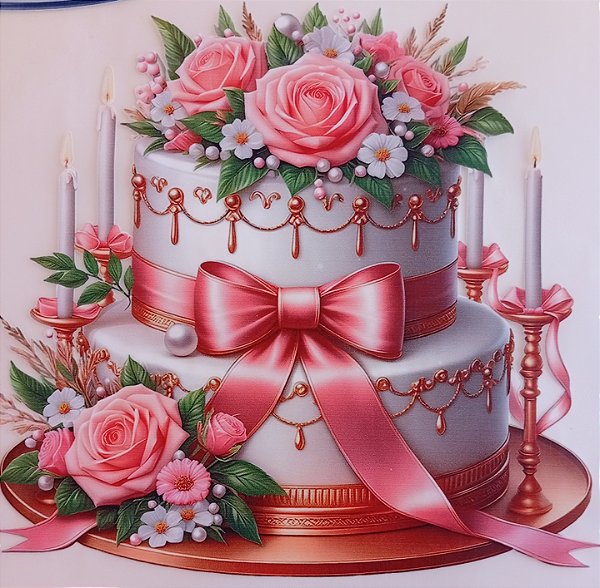 ADR-123 - BOLO COM ROSAS E VELAS - ADESIVOS DTF