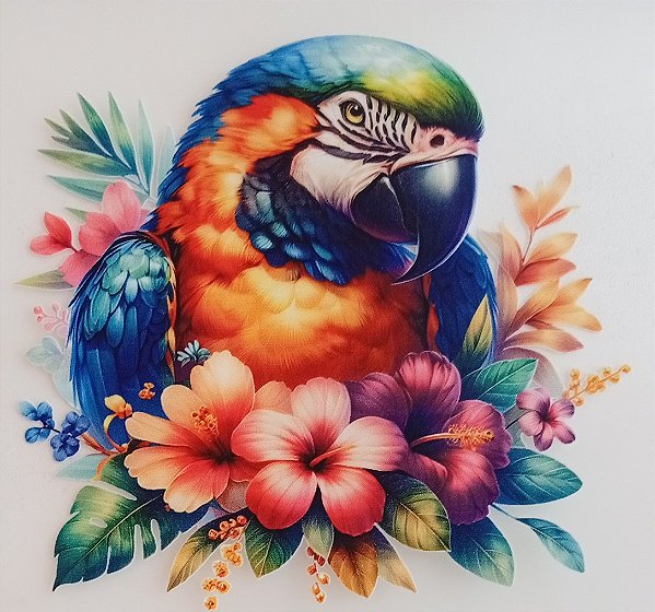 ADR-139 - ARARA COM HIBISCO - ADESIVOS DTF