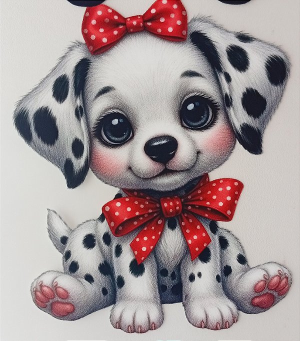 ADR-228 - CACHORRINHO DALMATA LAÇO VERMELHO - ADESIVO DTF TÊXTIL INFANTIL