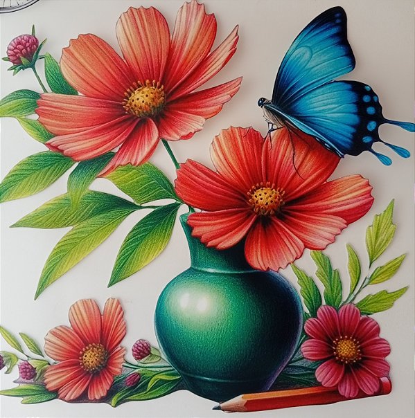 ADR-250 - JARRO VERDE COM PAPOULAS E BORBOLETA - ADESIVOS DTF