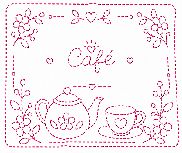 SRA-1852 - BULE E XICARA CAFE JOGO AMERICANO - COLECAO BORDADO A MAO