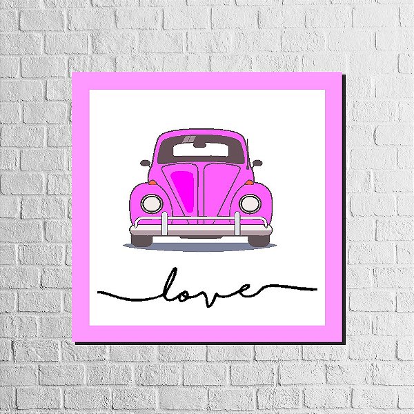 Quadro em MDF com moldura colorida Fusca