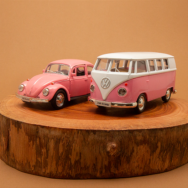 Kit Miniatura Kombi e Fusca Rosa