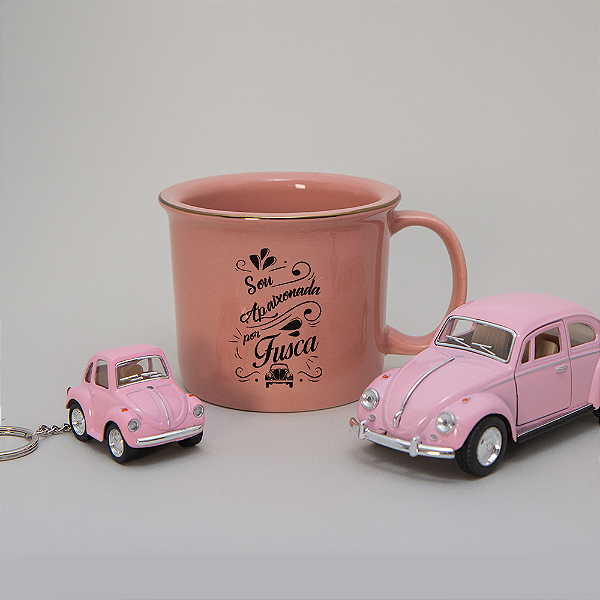 Kit Xícara Sou apaixonada por fusca Rosa