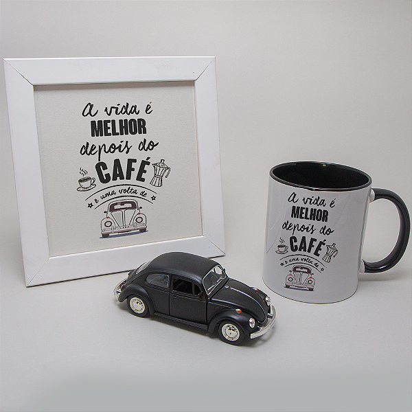 Kit Miniatura, quadro e caneca Fusca
