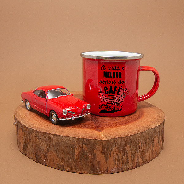 Kit Miniatura Karmann Ghia e Caneca Esmaltada Vermelha