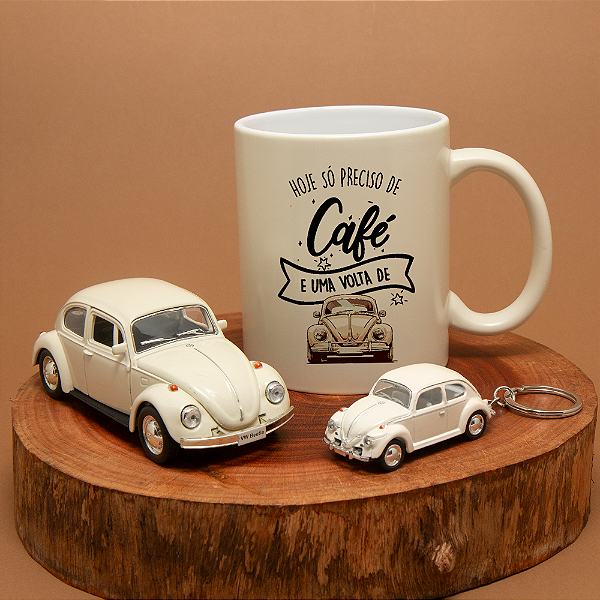 Kit caneca, chaveiro e miniatura Fusca - Hoje só preciso de café