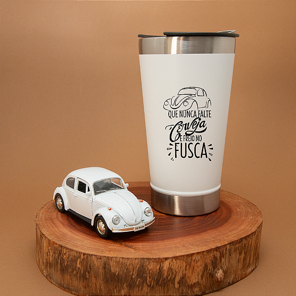 Kit Copo Térmico e Miniatura Fusca Branco