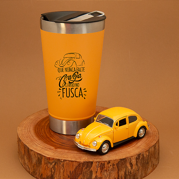 Kit Copo Térmico e Miniatura Fusca Amarelo