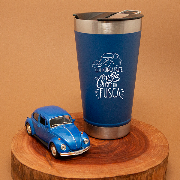 Kit Copo Térmico e miniatura Fusca Nunca Falte Cerveja e freio no fusca