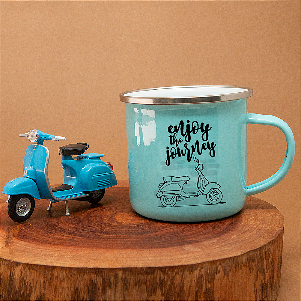 Kit Caneca e Miniatura Moto Vespa Azul