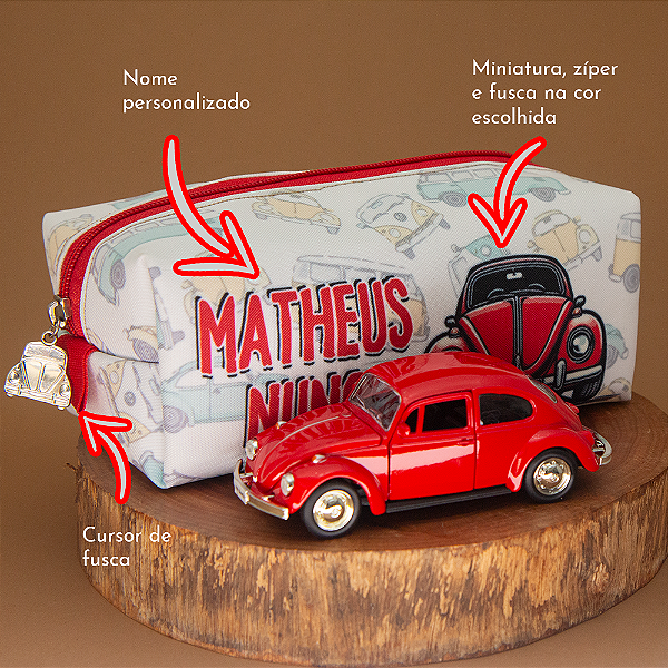 Kit Miniatura Fusca e Estojo Box Escolar