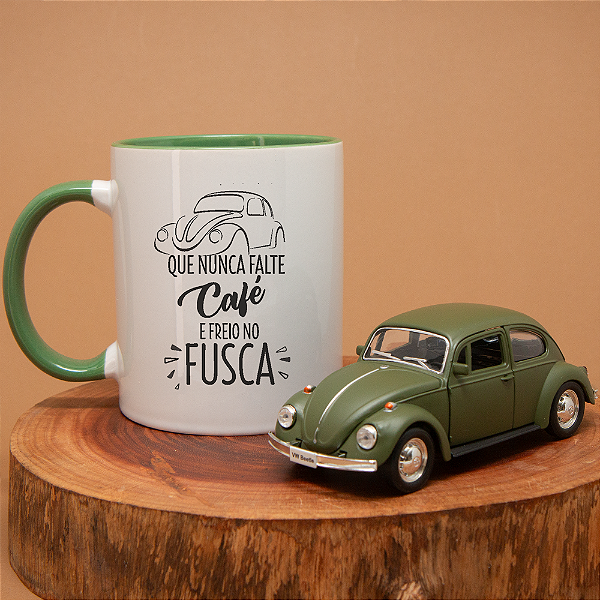Kit Verde - Caneca de Cerâmica + Miniatura de Fusca