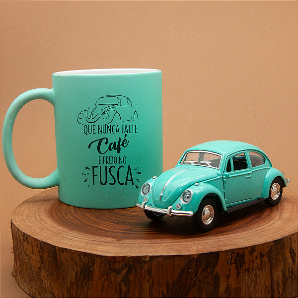 Kit Caneca e Miniatura Fusca Verde Turquesa