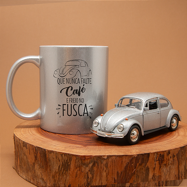 Kit miniatura de fusca e caneca Cinza Prata