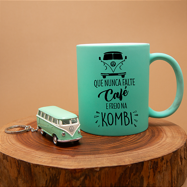 Kit Chaveiro Kombi + Caneca Que Nunca Falte Café e Freio na Kombi