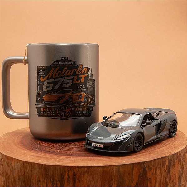 Kit McLaren 675LT 1:36 + Caneca – Superesportivo de Alta Performance