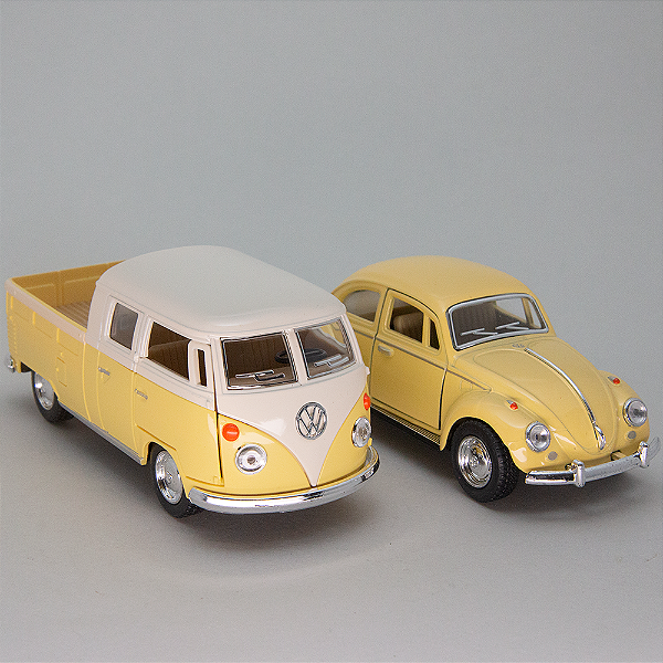 Kit Miniatura Kombi pick-up e Fusca Amarelo