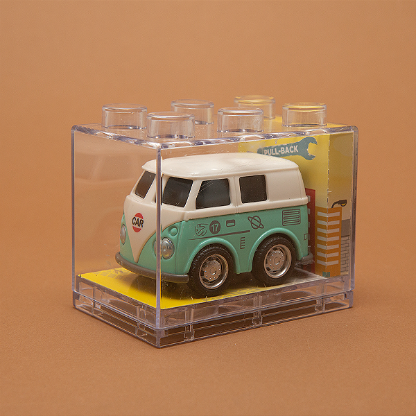 Miniatura Kombi Corujinha Metal 6cm com Caixa Acrílica Modular
