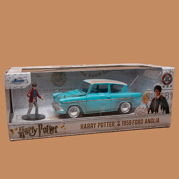 Miniatura Harry Potter Ford Anglia 1959 + Action Figure | Escala Colecionável Premium