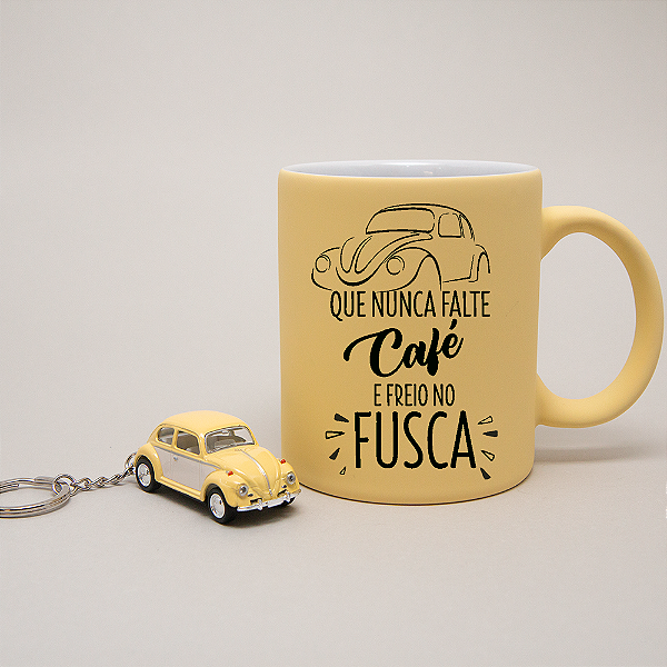 Kit Caneca e Chaveiro verde - Que nunca falte café e freio no fusca