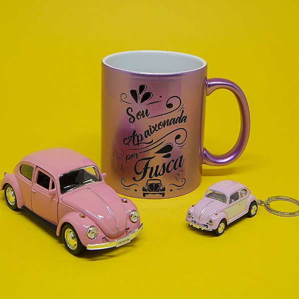 Kit Caneca - Chaveiro e Miniatura de Fusca - Sou apaixonada por fusca