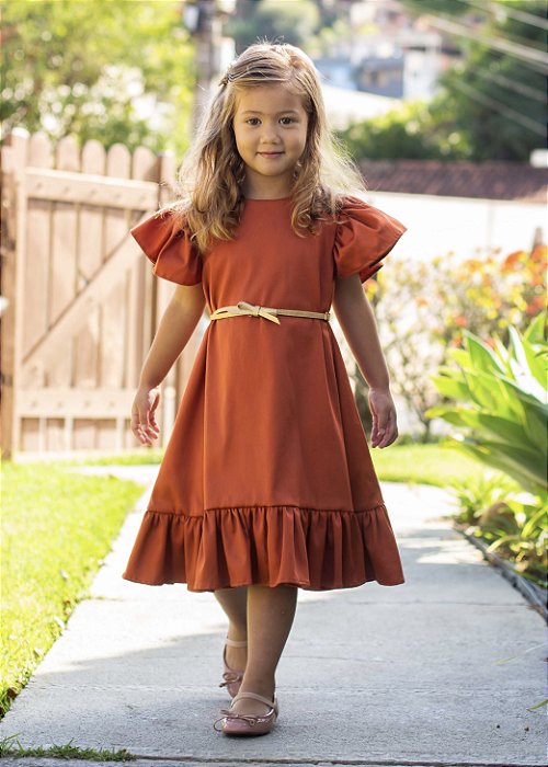 Vestido Infantil Terracota com Botões