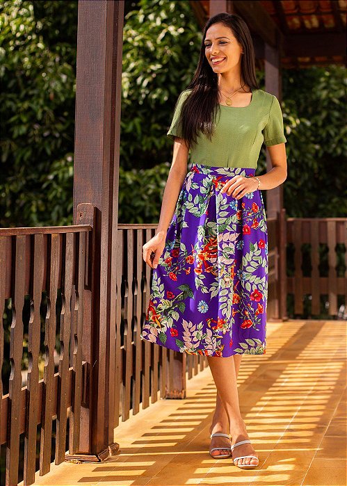 Saia de Pregas Floral