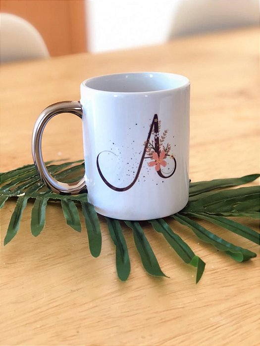Caneca Porcelana Personalizável- Com Aba Cromada