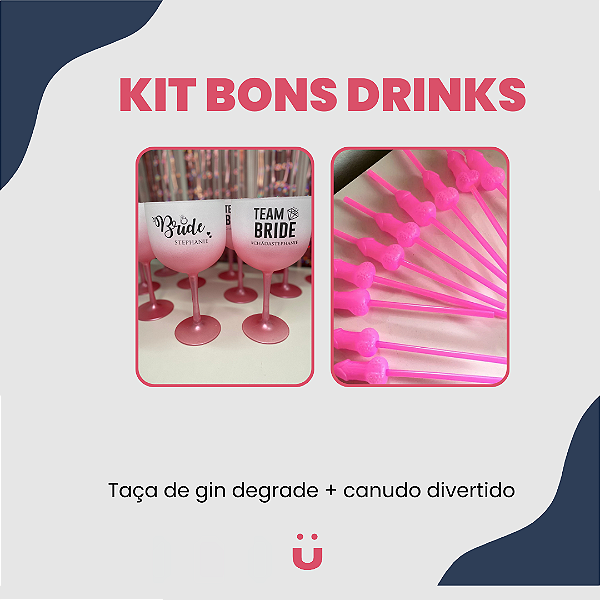 Kit bons drinks - Taça degrade + Canudo divertido rosa