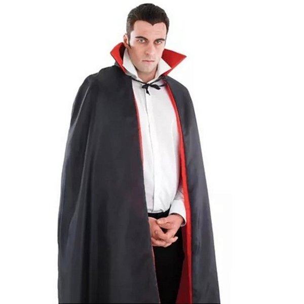 Capa Longa Dupla Face Preto/vermelho Adulto Koule Fantasia