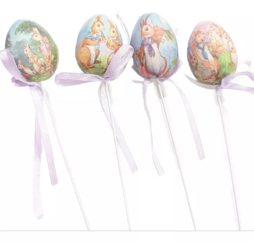 Kit 4 Pirulitos Ovos Vintage Isopor Colorido Páscoa