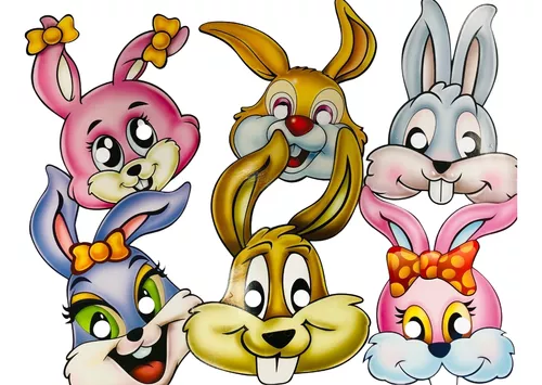 Kit 6 Máscaras Coelha Colorida Páscoa Decorativo Papel