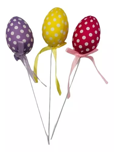 Kit 3 Pirulitos Ovos Isopor Colorido Poá Páscoa Decoração
