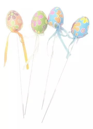 Kit 4 Pirulitos Ovo Floral Isopor Colorido Páscoa Decoração